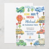 Transport, vervoers jongen verjaardag uitnodiging. kaart (Voorkant / Achterkant)