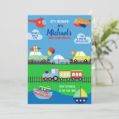 Transport, vervoers jongen verjaardag uitnodiging. kaart (Staand voorkant)