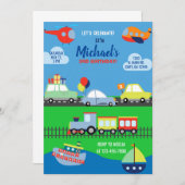 Transport, vervoers jongen verjaardag uitnodiging. kaart (Voorkant / Achterkant)