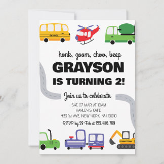 Transportation 2nd Birthday Invitation for Boy Kaart