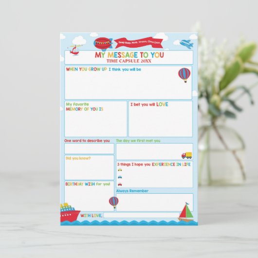 Transportation Activity Time Capsule Message Card Kaart (Staand voorkant)
