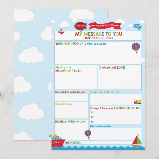 Transportation Activity Time Capsule Message Card Kaart (Voorkant / Achterkant)