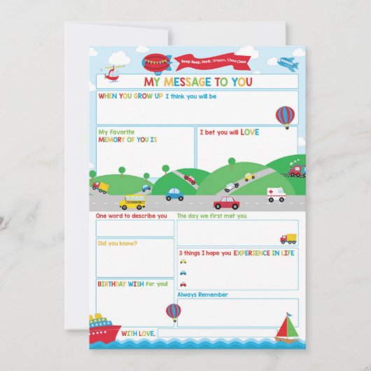 Transportation Activity Time Capsule Message Card Kaart (Voorkant)