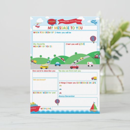 Transportation Activity Time Capsule Message Card Kaart (Staand voorkant)