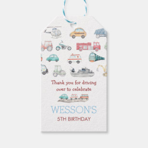 "Transportation Birthday Party Favor tag" Cadeaulabel