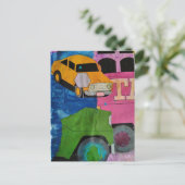 Transportation bright colors mixed media collage briefkaart (Staand voorkant)