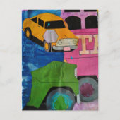 Transportation bright colors mixed media collage briefkaart (Voorkant)