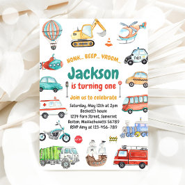 Transportation City Cars and Truck Boy Birthday Kaart