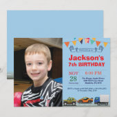 Transportauto Vrachtwagen Birthday Fotouitnodiging Kaart (Voorkant / Achterkant)