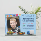 Transportauto Vrachtwagen Birthday Fotouitnodiging Kaart (Staand voorkant)