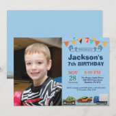 Transportauto Vrachtwagen Birthday Fotouitnodiging Kaart (Voorkant / Achterkant)