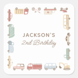 Transportauto's en vrachtwagens Boy Birthday Party Vierkante Sticker