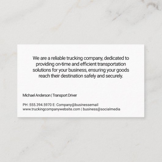 transportbedrijf | Semi 18 Wheeler | Staal Visitekaartje (Achterkant)