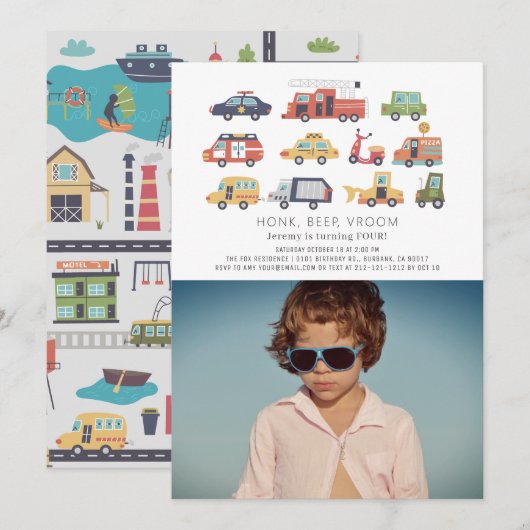 TransportCity Cars Trucks Foto Birthday Kaart (Voorkant / Achterkant)