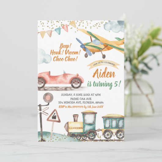 Transportjongen Birthday Invitation Kaart (Staand voorkant)