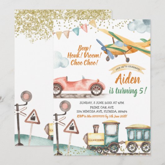 Transportjongen Birthday Invitation Kaart (Voorkant / Achterkant)