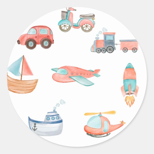 Transportjongen Birthday Party Ronde Sticker (Voorkant)