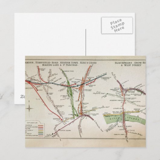 Transportkaart van Londen, c.1915 Briefkaart (Voorkant / Achterkant)