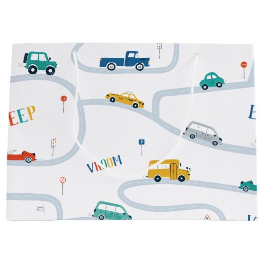 Transportthema Birthday Wrapping Paper Large Groot Cadeauzakje (Voorkant)