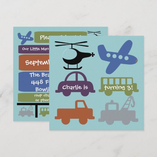 Transportvoertuigen Aangepaste dag uitnodigen Kaart (Voorkant / Achterkant)