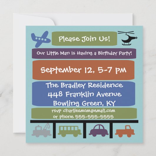 Transportvoertuigen Aangepaste dag uitnodigen Kaart (Achterkant)