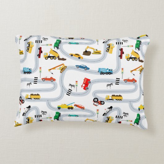 Transportvoertuigen Auto's Vrachtwagens Road Boys Accent Kussen (Achterkant)