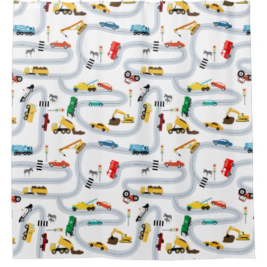 Transportvoertuigen Auto's Vrachtwagens Road Boys Douchegordijn (Voorkant)