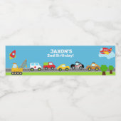 Transportvoertuigen jongen verjaardag waterfles la etiket (Enkel label)