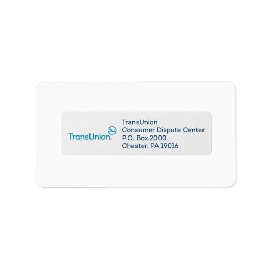 TransUnion Verzendadres Label (Voorkant)