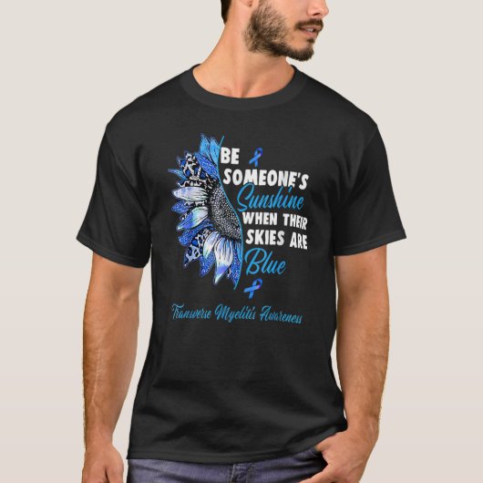 Transverse Myelitis Awareness Blue Ribbon Sunflowe T-shirt (Voorkant)