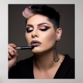 Transwoman die haar make-up poster afwerkt (Voorkant)