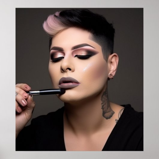 Transwoman die haar make-up poster afwerkt (Voorkant)