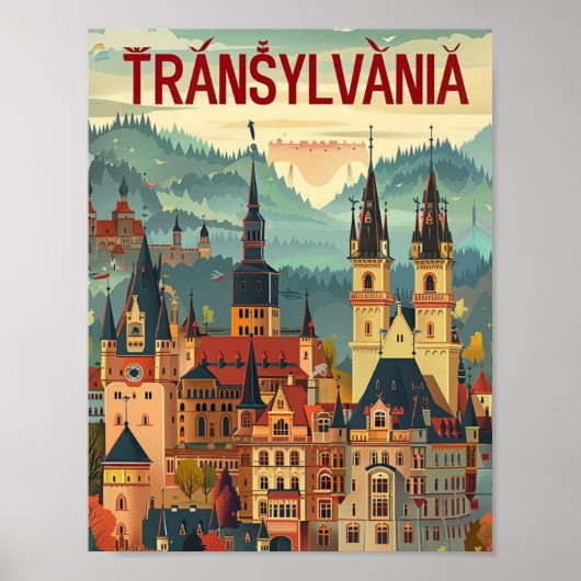 Transylvania Roemenië Vintage Beroemde Reisplaats Poster (Voorkant)
