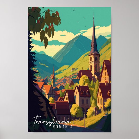 Transylvania Roemenië vintage reisillustratie Poster (Voorkant)