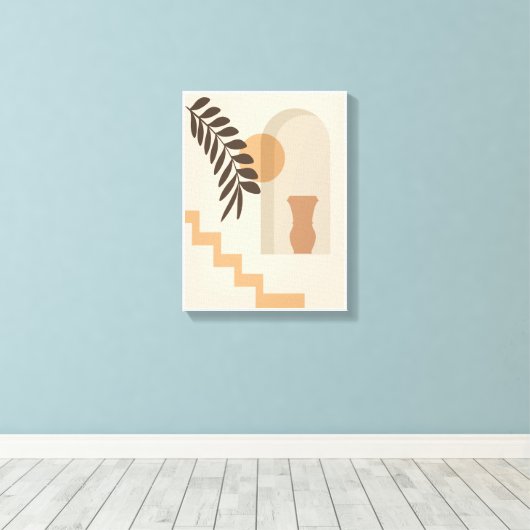 Trap Vaas Blad Zon, Boho Abstract Geometrische Kun Canvas Afdruk (Insitu (Houten vloer))