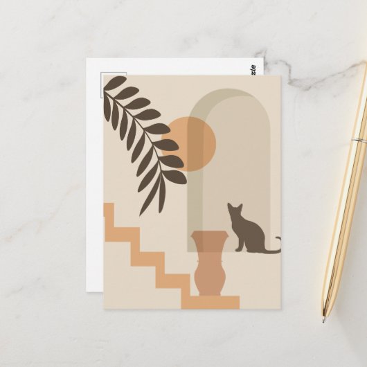 Trap Vaas Kat, Boho Abstract Geometrische Kunst Briefkaart (Voorkant / Achterkant in situ)