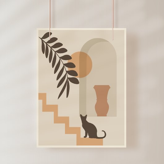 Trap Vaas Kat, Boho Abstract Geometrische Kunst Foto Afdruk