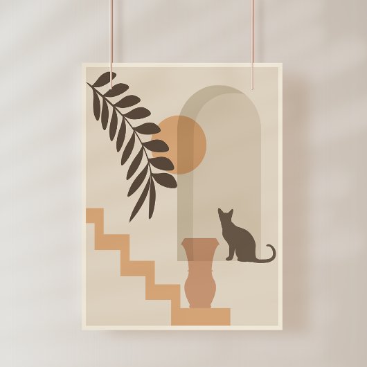 Trap Vaas Kat, Boho Abstract Geometrische Kunst Foto Afdruk