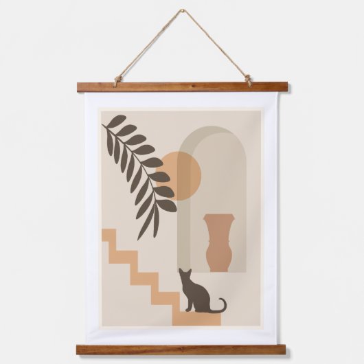 Trap Vaas Kat, Boho Abstract Geometrische Kunst Hangend Wandkleed (Voorkant)