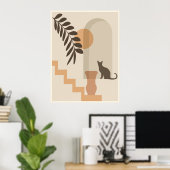 Trap Vaas Kat, Boho Abstract Geometrische Kunst Poster (Thuiskantoor)