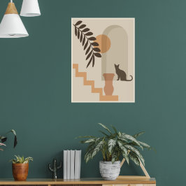 Trap Vaas Kat, Boho Abstract Geometrische Kunst Poster