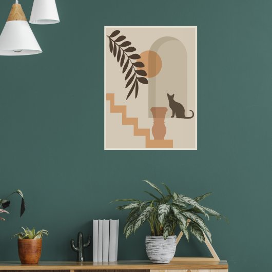 Trap Vaas Kat, Boho Abstract Geometrische Kunst Poster (Woonkamer 1)