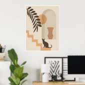 Trap Vaas Kat, Boho Abstract Geometrische Kunst Poster (Thuiskantoor)