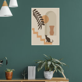 Trap Vaas Kat, Boho Abstract Geometrische Kunst Poster