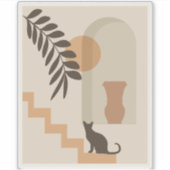 Trap Vaas Kat, Boho Abstract Geometrische Kunst Sticker (Voorkant)