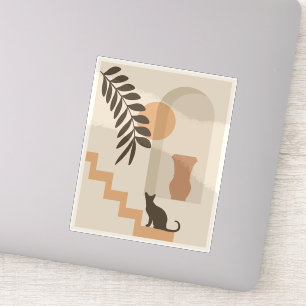 Trap Vaas Kat, Boho Abstract Geometrische Kunst Sticker