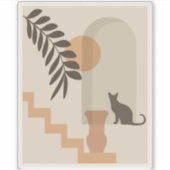 Trap Vaas Kat, Boho Abstract Geometrische Kunst Sticker (Voorkant)