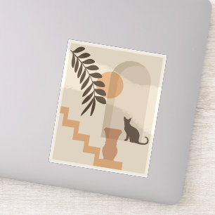 Trap Vaas Kat, Boho Abstract Geometrische Kunst Sticker