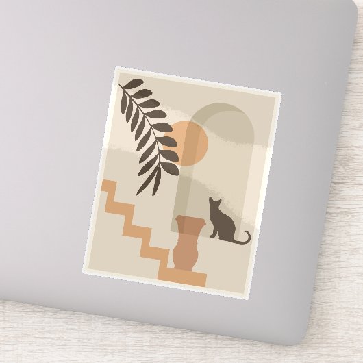 Trap Vaas Kat, Boho Abstract Geometrische Kunst Sticker (Detail)