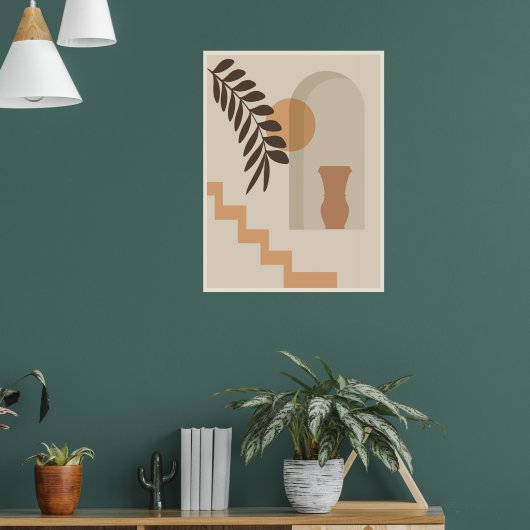 Trap Vaas Zon Blad, Boho Abstract Geometrische Kun Poster (Woonkamer 1)